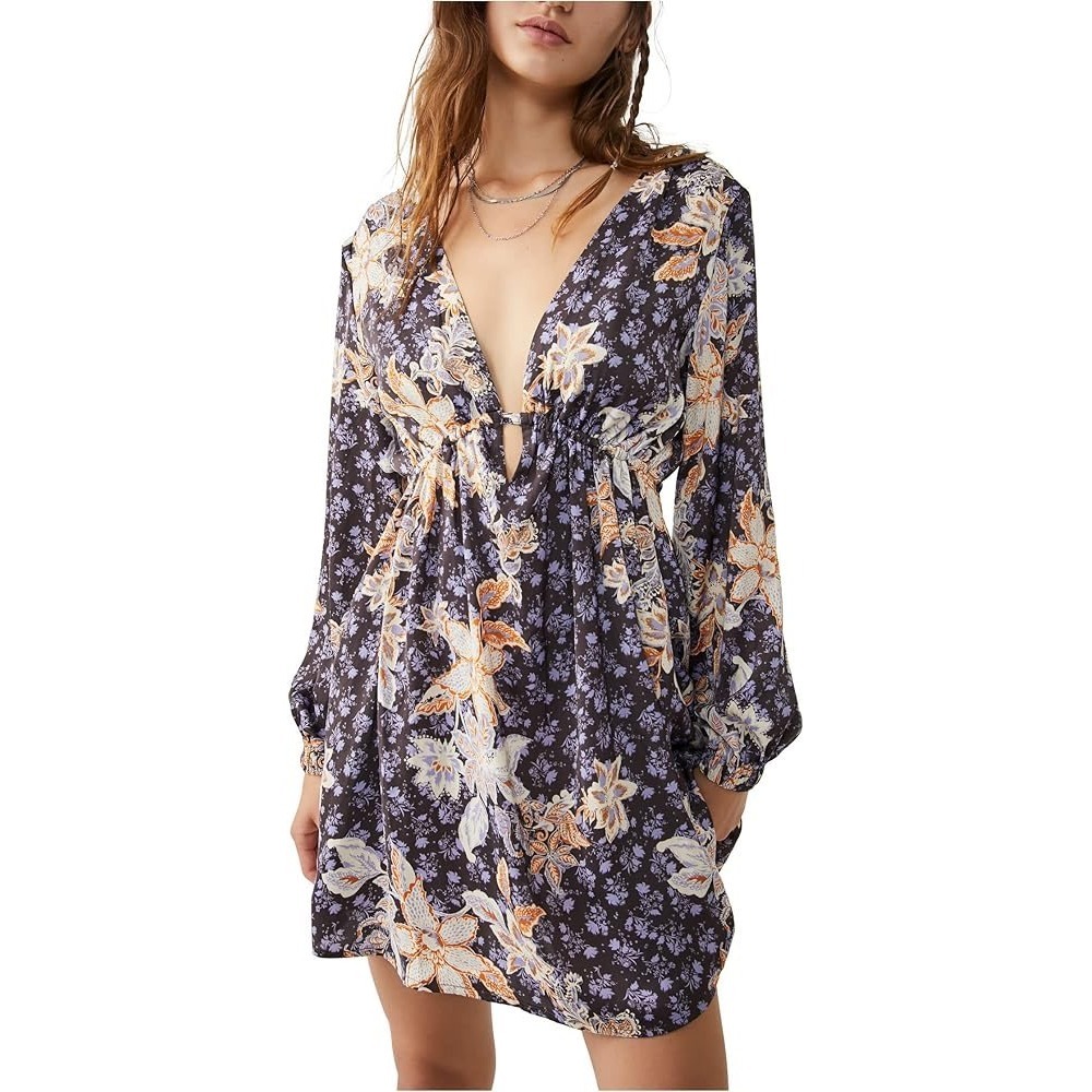 Free People Floral Mini Dress Womens‎ Large Purple